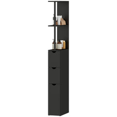 Tall Bathroom Storage Cabinet, Narrow Bathroom Cabinet with Drawers and Open Shelves for Small Spaces, White and Grey