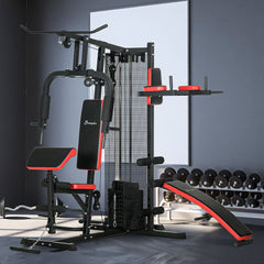Multi Home Gym Equipment, Workout Station with Sit up Bench, Push up Stand, Dip Station, 143lbs Weights