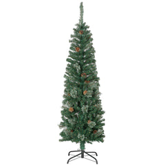 7.5ft Pencil Christmas Tree, Artificial Christmas with Pine Needles, Realistic Branches, Pine Cones, Metal Base, Green