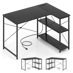 L-shaped 47 Inch Reversible Corner Desk with Adjustable Storage Shelves-Black