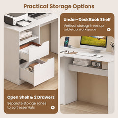 L-Shaped Computer Desk with Letter File Drawer-White