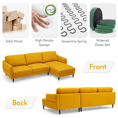 104 in L Shaped Sectional Sofa in Mustard Yellow with 46 in Chaise and Tool Free Assembly
