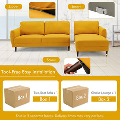 104 in L Shaped Sectional Sofa in Mustard Yellow with 46 in Chaise and Tool Free Assembly