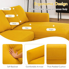 104 in L Shaped Sectional Sofa in Mustard Yellow with 46 in Chaise and Tool Free Assembly