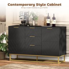 47" Storage Cabinet with Doors, Adjustable Shelves, 3 Drawers, Metal Legs for Kitchen Storage, Home Use, White
