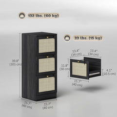 2 Drawer Filing Cabinet with Lock, Boho File Cabinet for A4 Letter Size Files with Decorative Rattan Accents, Oak
