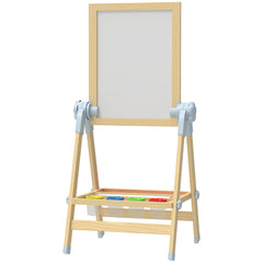 Wooden Art Easel, Double Sided Kids Easel with Height Adjustable Chalkboard and Magnetic Whiteboard, Natural