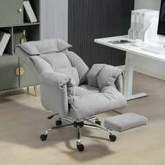 High Back Office Chair, Reclining Desk Chair with Footrest, Swivel Base, Rolling Wheels, Light Grey