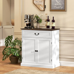 Buffet Cabinet, 32" Farmhouse Sideboard with Thick Top, Quiet Drawer and Adjustable Shelf, White Wood Grain
