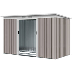 9' x 4' Garden Metal Storage Shed Outdoor Equipment Tool Box with Foundation Kit, Ventilation & Doors, Light Grey