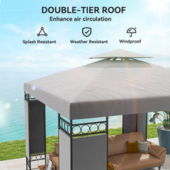 10 x 10 FT Canopy Gazebo, Double Roof Patio Gazebo with Screen Panels and Metal Frame for Deck, Backyard, Khaki