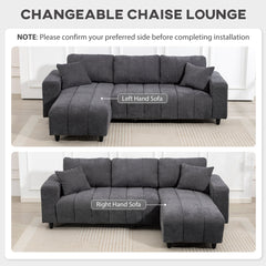 Sectional Couch with Integrated Seat, 3 Seater L-Shaped Sofa with Changeable Chaise, Spring Cushion, 2 Pillows, Beige