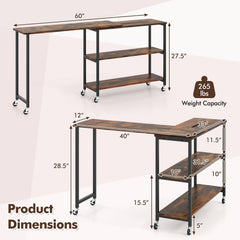 360 Degree Rotating Sofa Side Table on Wheels with Two Storage Shelves