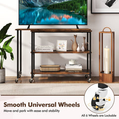 360 Degree Rotating Sofa Side Table on Wheels with Two Storage Shelves