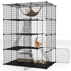 Large 4-Tier Cat Cage with Skylight and Hammock for 1-4 Cats-Black