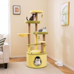 62.5 Inch Avocado Cat Tower with a Condo Base That Opens Into a Platform