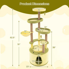 62.5 Inch Avocado Cat Tower with a Condo Base That Opens Into a Platform