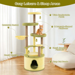 62.5 Inch Avocado Cat Tower with a Condo Base That Opens Into a Platform
