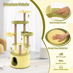 62.5 Inch Avocado Cat Tower with a Condo Base That Opens Into a Platform