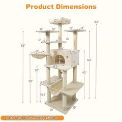 63 Inch Cat Tree with a Window Condo, Turning Basket and a Deep Hammock