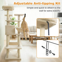 63 Inch Cat Tree with a Window Condo, Turning Basket and a Deep Hammock