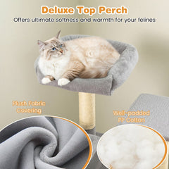 63 Inch Light Grey Cat Tree with a Condo, Hammock and Rotating Basket