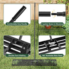 Lawn Leveling Rake 46 x 10 Inch Heavy Duty Lawn Level Tool for Soil-Black