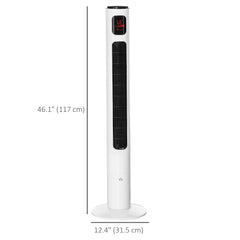 Freestanding Tower Fan Cooling for Home Bedroom with Oscillating, 3 Speed, 12h Timer, LED Sensor Panel, Remote Controller, White