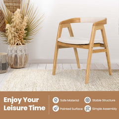 Bamboo Dining Armchair with Curved Back, Beige Polyester Cushion and A Frame Legs, Natural