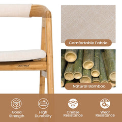 Bamboo Dining Armchair with Curved Back, Beige Polyester Cushion and A Frame Legs, Natural