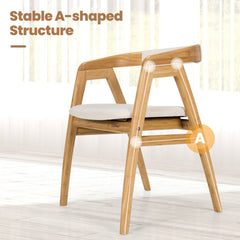 Bamboo Dining Armchair with Curved Back, Beige Polyester Cushion and A Frame Legs, Natural