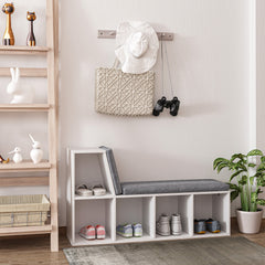 Multi-Purpose Bookshelf with 5 Cubes, 5-Cubby Bookcase with Cushioned Reading Nook and Storage Shelves, Blue