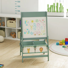 Art Easel for Kids, Double-Sided Whiteboard & Chalkboard with Paper Roll, 2 Storage Boxes, Gift for Boys, Girls, Green