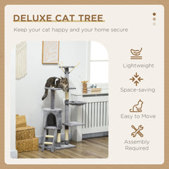53" Cat Tree Tower, Kitten Activity Centre with Scratching Posts, Condo, Perches, Ladder, Hammock, Dangling Toys, Grey