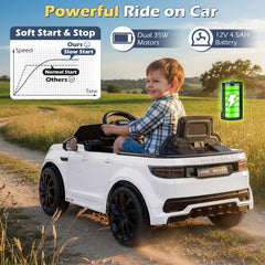 12V Licensed Land Rover Kids Ride On Car with 12.5 Inch Seat and One Button Start, White