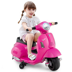 6V Licensed Vespa Kids Ride On Scooter with LED Headlight and Horn Sound, Pink