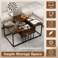 Lift Top Coffee Table Modern Center Table with Hidden Storage Compartment-Rusitc Brown