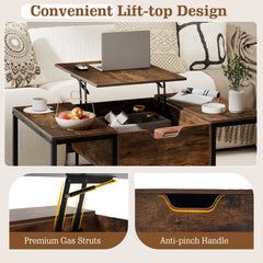 Lift Top Coffee Table Modern Center Table with Hidden Storage Compartment-Rusitc Brown