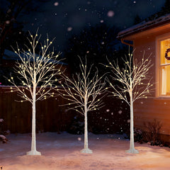 Lighted Birch Trees Set of 3, 4 FT 5 FT and 6 FT with 216 Warm White LEDs, Indoor or Outdoor