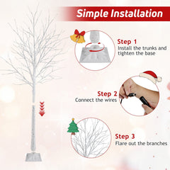 Lighted Birch Trees Set of 3, 4 FT 5 FT and 6 FT with 216 Warm White LEDs, Indoor or Outdoor