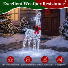 Lighted Christmas Deer Decorations with Cold White LED Lights-White