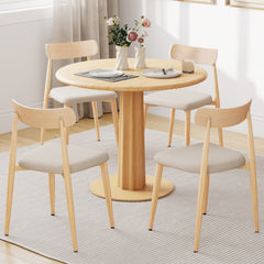 Set of 4 Modern Dining Chairs, Oak Look Metal Legs and Curved Back with Beige Linen Seats, 340 lb
