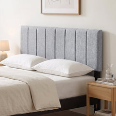 Linen Upholstered Headboard with Solid Wood Legs and Adjustable Width-Gray