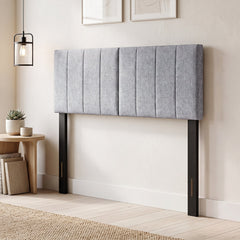 Linen Upholstered Headboard with Solid Wood Legs and Adjustable Width-Gray