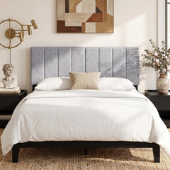 Linen Upholstered Headboard with Solid Wood Legs and Adjustable Width-Gray