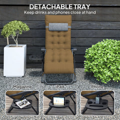 Padded Folding Recliner Chair, Patio Lounger with Cupholder, Adjustable Backrest, Removable Cushion, Black