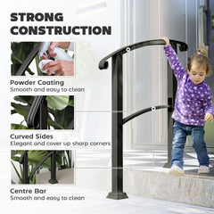 2-3 Step Handrails for Outdoor Steps, Metal Outdoor Stair Railing, Porch Deck Railing with Installation Kit, Black