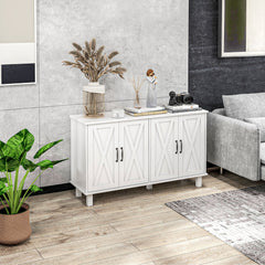 Kitchen Sideboard Cabinet with 4 Barn Doors and 2 Adjustable Shelves, Buffet Table for Living Room, Hallway, Black
