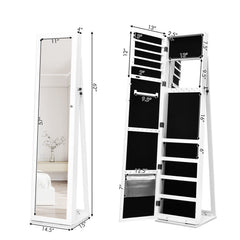 Lockable Freestanding Jewelry Armoire with Full Length Mirror-White