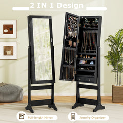 Lockable Freestanding Jewelry Cabinet Armoire with Full-Length Mirror and Lights-Black